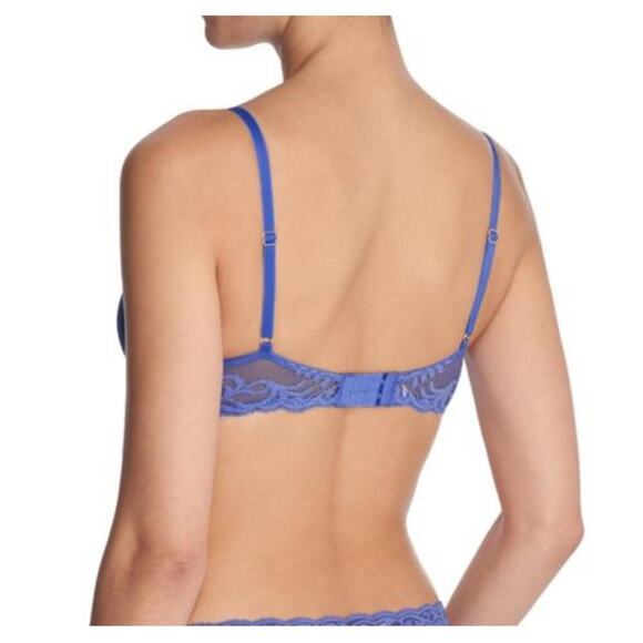NWT natori bra 32C Feathers Lace Contour Underwire Plunge Bra smoky iris dolphin - Picture 2 of 10